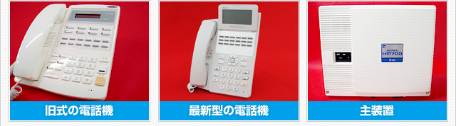 旧式の電話機　最新型の電話機　主装置